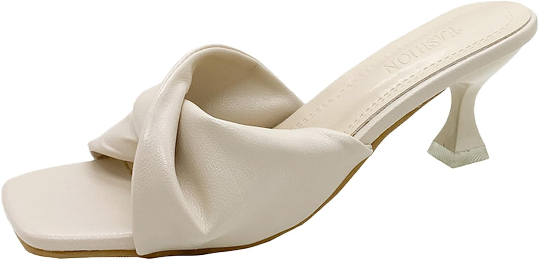 Women's Cross Strap Leather Kitten Heel Slip-On Sandals Fashion Square Open Toe Low Heel Party Mu... | Amazon (US)