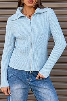 Arach&Cloz Women's Wool Blend Fall Zip Up Lapel Neck Business Cardigan Sweaters 2025 | Amazon (US)