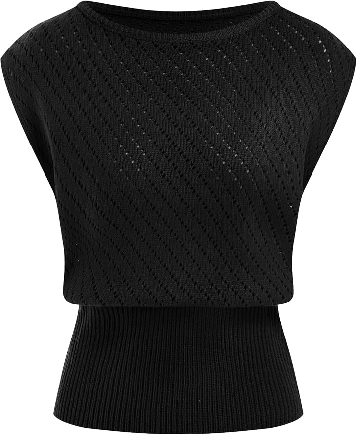 CIDER Summer Short Sleeve Crop Sweater Vest for Women Boat Neck Ribbed Knit Cut Out Tops Going Ou... | Amazon (US)