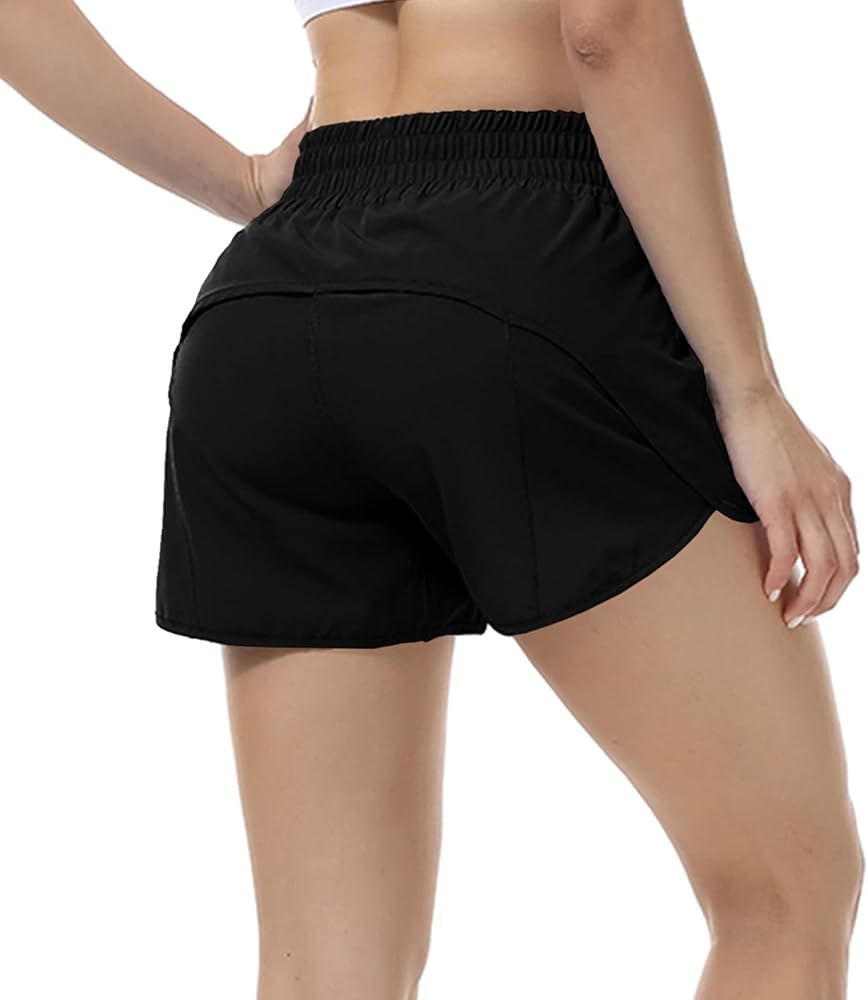 Aurefin Running Shorts for Women, High Wasited Athletic Shorts with Liner and Zip Pocket Womens W... | Amazon (US)