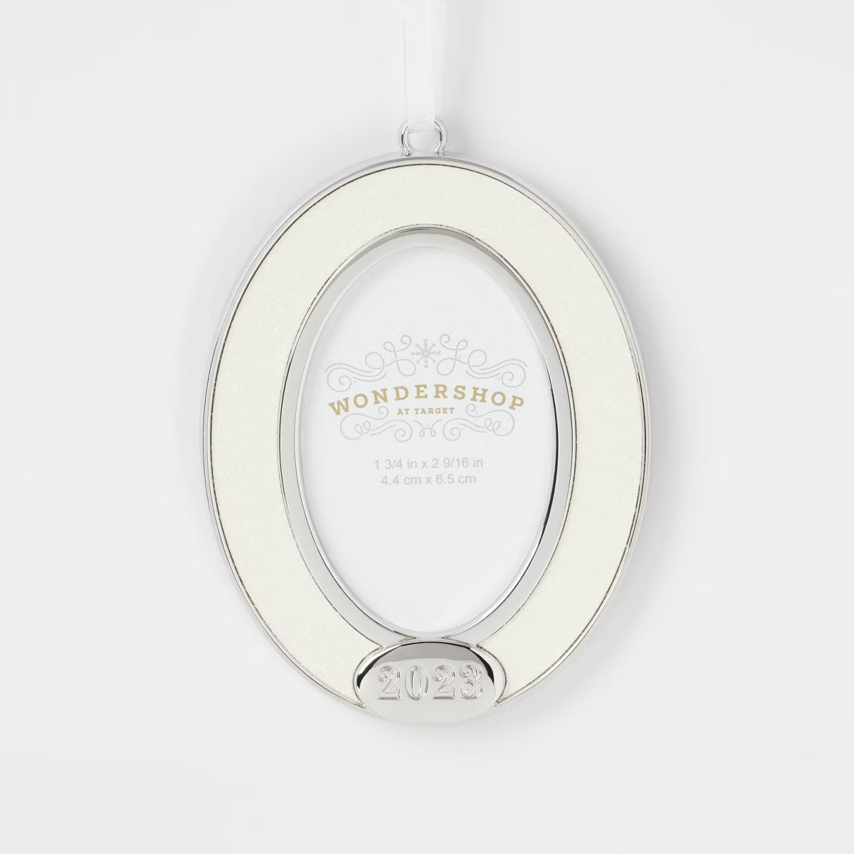 2023 Glittered Metal Oval Picture Frame Christmas Tree Ornament Silver - Wondershop™ | Target