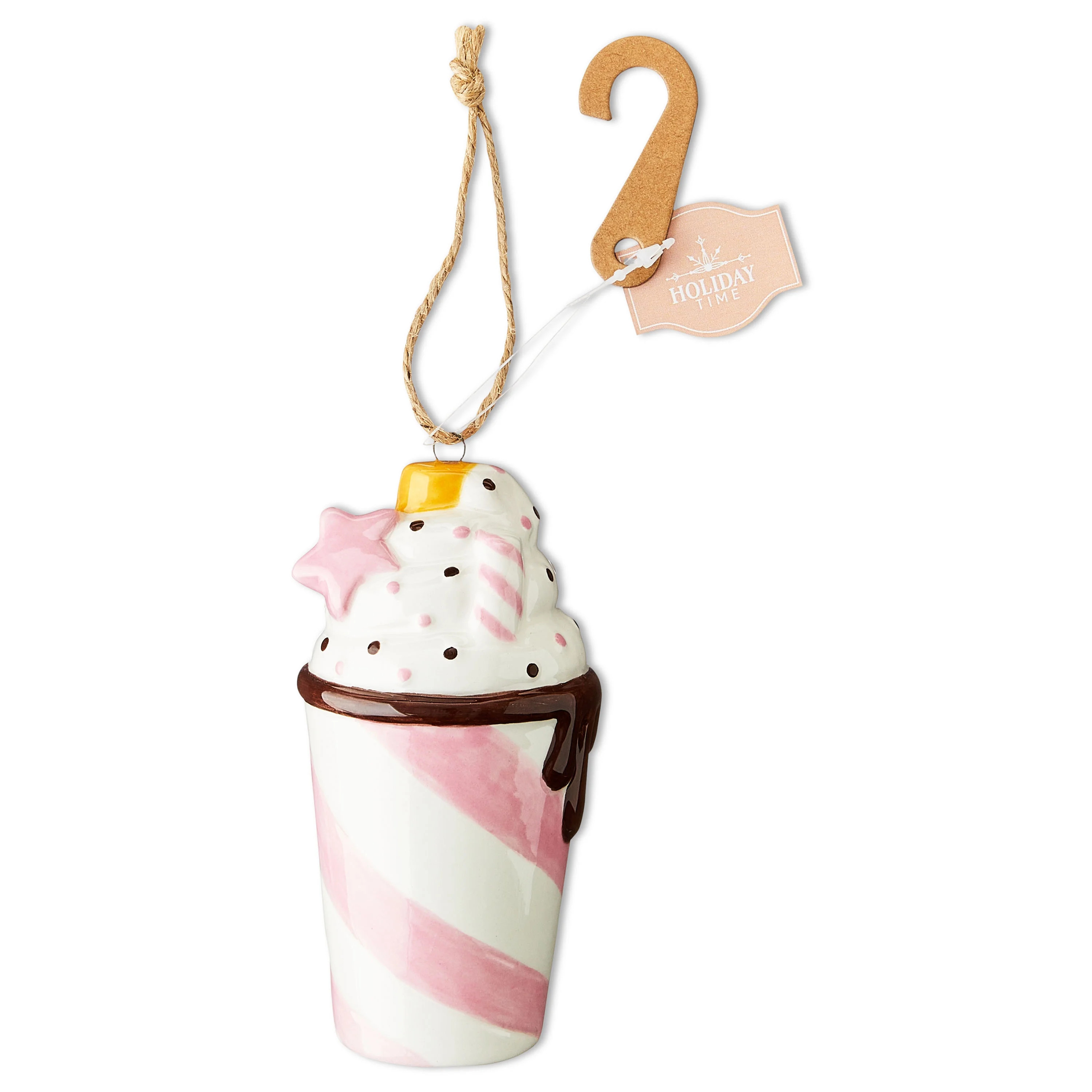 Pink, White and Brown Ceramic Hot Cocoa Christmas Ornament, 4.75", by Holiday Time | Walmart (US)