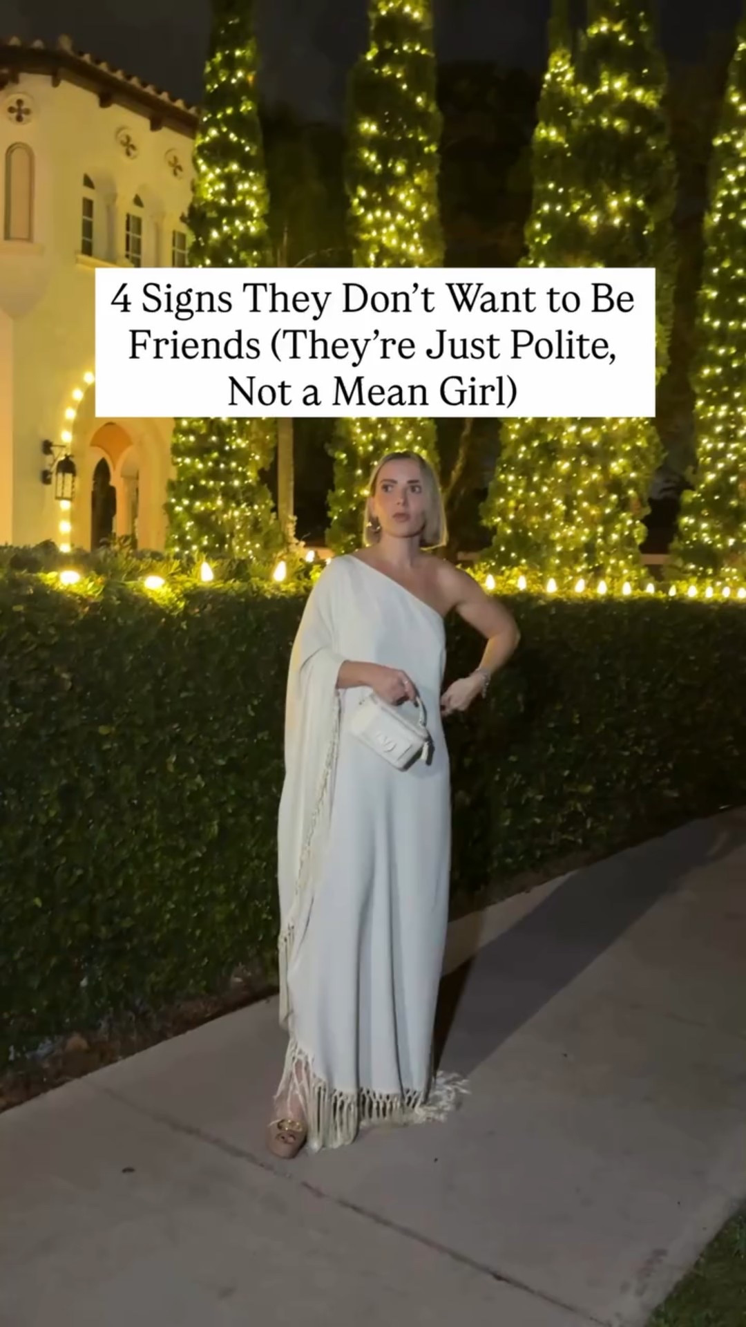 Comment FRIEND for the words & tips that show you how to tell the difference between someone who’s just trying to be polite and someone who keeps you on standby with on-off attention so you can stop guessing and invest wisely. Because polite people don’t promise closeness. Mean girl patterns hint at connection, then don’t follow through. All inside Assertive YOU (I also take consult questions there too). 

And comment OUTFIT for links 

Not everyone who’s polite wants to be your friend and that’s not mean. The problem starts when politeness feels like potential… and you start overinvesting. The red flag isn’t disinterest.
It’s confusion, inconsistency, and subtle exclusion. If you’re constantly wondering where you stand, something is likely off.

As for the 4 Signs They Don’t Want to Be Friends (They’re Just Polite, Not a Mean Girl)

Sign 1: Friendly when you run into them, but it doesn’t extend beyond that = good manners, no interest. They hint at plans or closeness, then disappear when follow through is needed = mean girl pattern.

Sign 2: Multiple texts go unanswered over time = good manners, no interest. They reply just enough to keep the door cracked then disappear again = mean girl pattern.

Sign 3: They never text first. Never suggest plans. Never circle back. Zero initiation = good manners, no interest. They initiate selectively, only when it benefits them (information, access, optics) = mean girl pattern.

Sign 4: If space forms, they let it stay = good manners, no interest. They periodically pull you back in with compliments, warmth, or nostalgia then drop you again, leaving you unsure where you stand = mean girl pattern.

#LTKWedding #LTKootd #LTKPetite