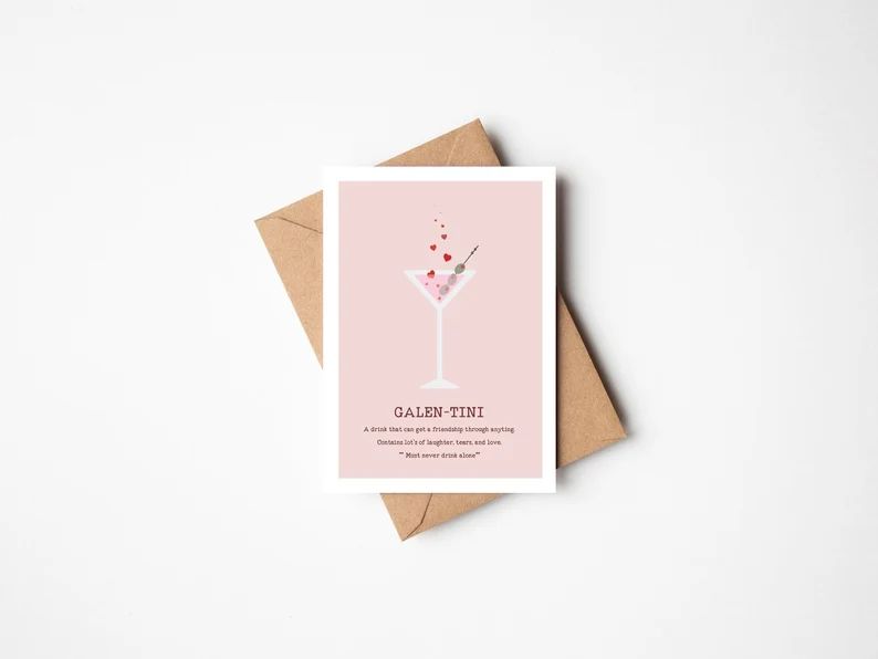 A2 Galentine Card Valentines Day Galen-tini Best Friend | Etsy | Etsy (US)