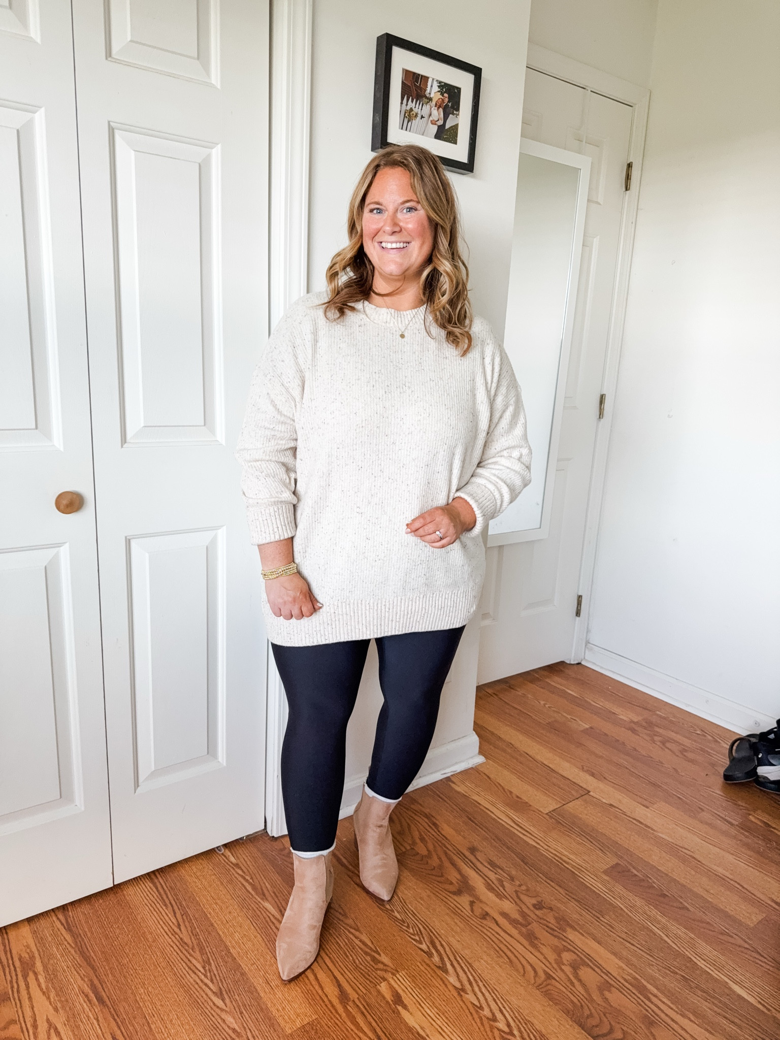 Wearing an XL petite in my leggings, XL in my tunic sweater (howlite color).   Comfy mom outfit that also looks cute! 

#LTKMidsize #LTKPetite #LTKSeasonal