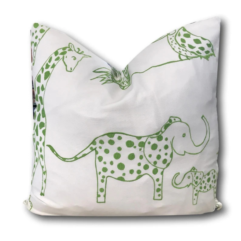 Schumacher Jungle Jubilee Leaf Pillow Cover W/ivory Linen on Reverse -embroidered Animal Pillow -... | Etsy (US)