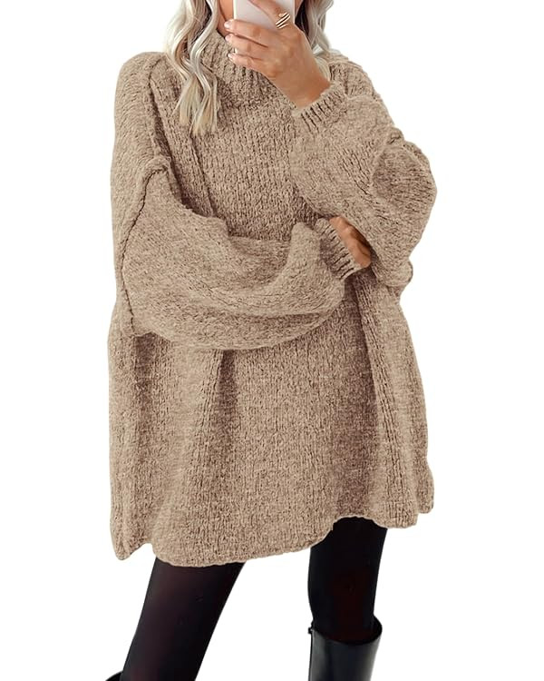 BTFBM Women's Long Pullover Sweaters 2024 Fall Winter Mock Neck Long Sleeve Thick Oversized Casua... | Amazon (US)