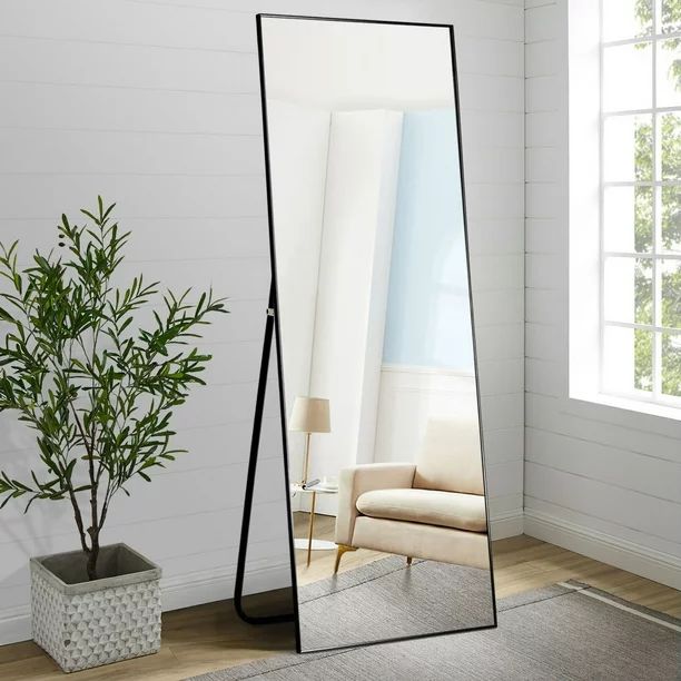 NeuType 65" X 22" Black Rectangular Full Length Floor Mirror With Stand And Aluminum Alloy Frame ... | Walmart (US)