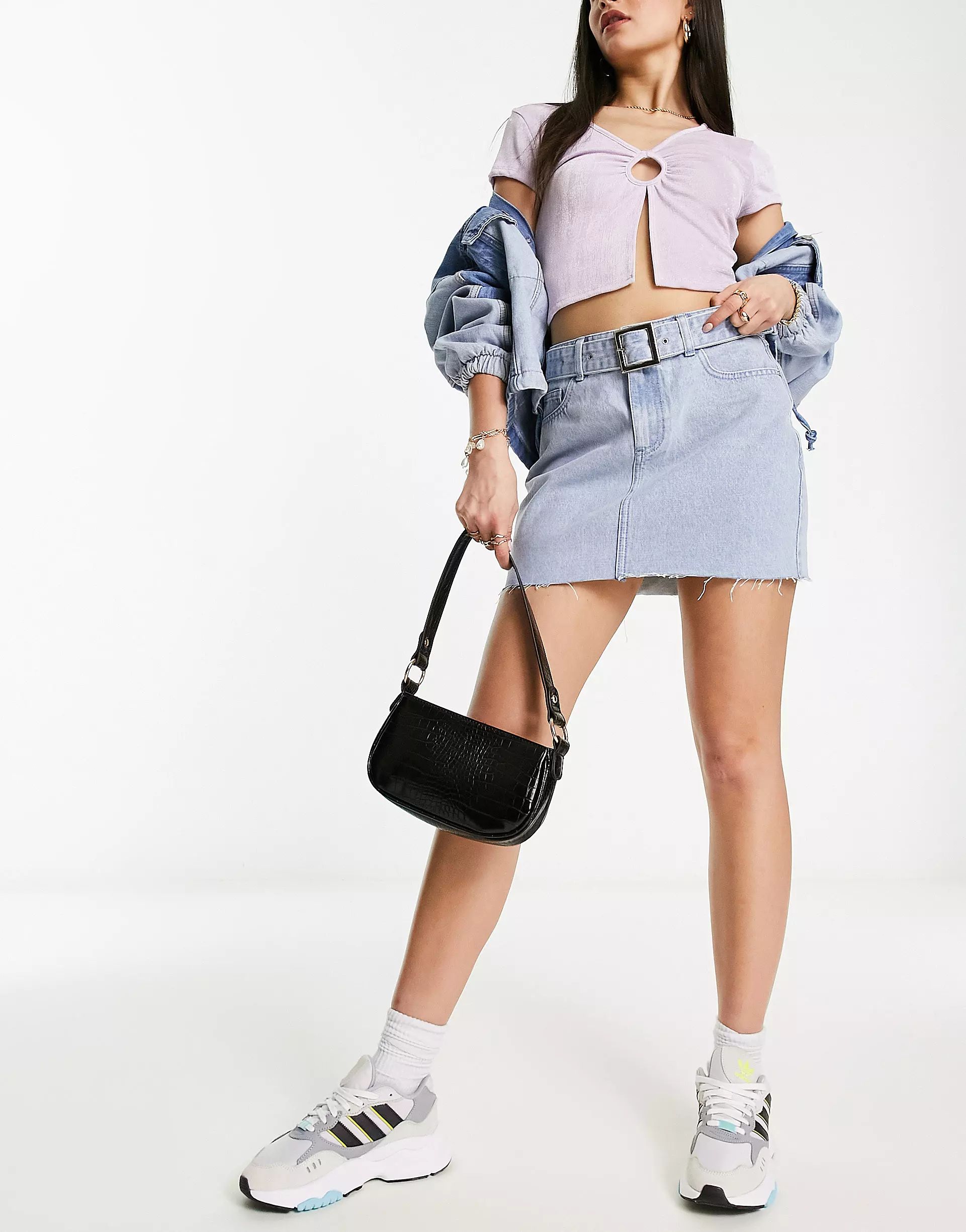 I Saw It First belted denim mini skirt in blue | ASOS (Global)