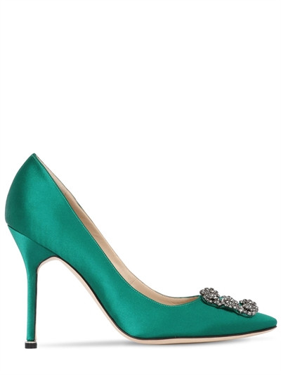 Manolo Blahnik - 105mm hohe pumps aus spitze und satin „hangisi“ - Smaragd | Luisaviaroma | Luisaviaroma