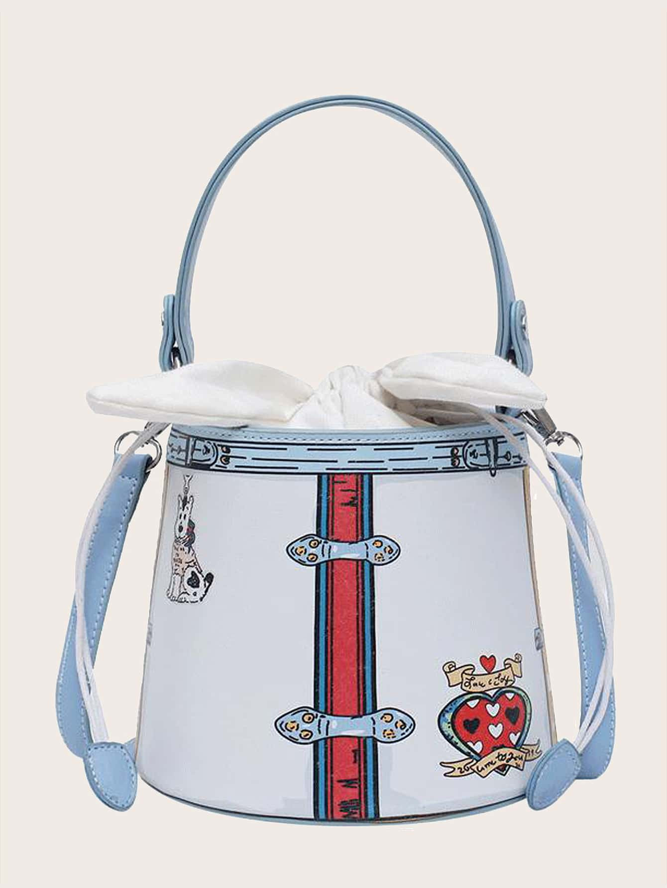 Drawstring Decor Cartoon Graphic Satchel Bag | SHEIN