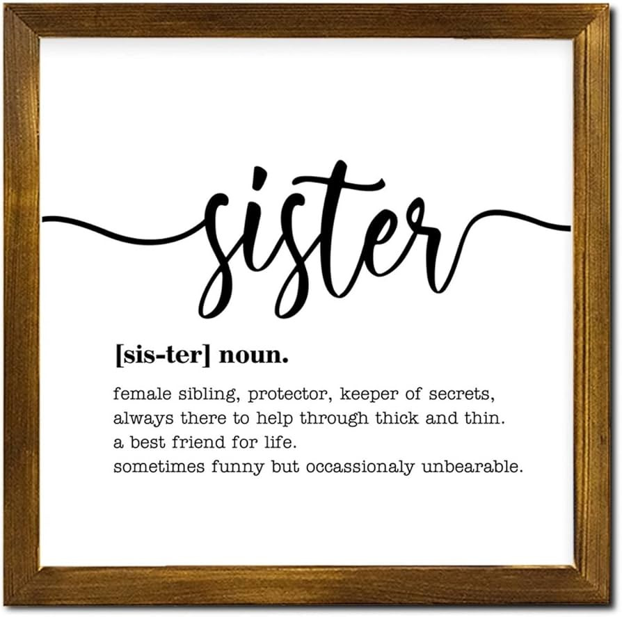 Sister Noun Definition Typography Art Print Framed Wood Wall Sign Word Description Wall Framed Wo... | Amazon (US)
