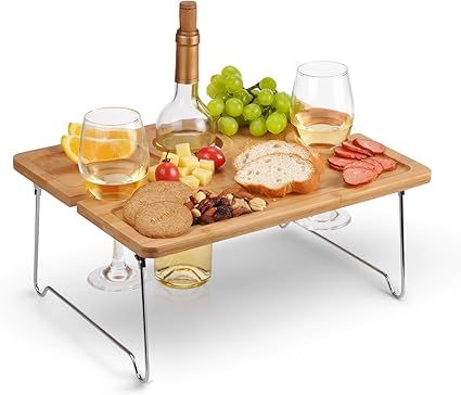 Tirrinia Outdoor Wine Picnic Table, Large Folding Portable Bamboo Snack & Cheese Tray with 4 Wine... | Amazon (US)