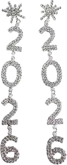 2026 Happy New Year Earrings,Sparkly Rhinestone Snowflake Dangle Pendant,Nye Dangle Stud Earrings... | Amazon (US)