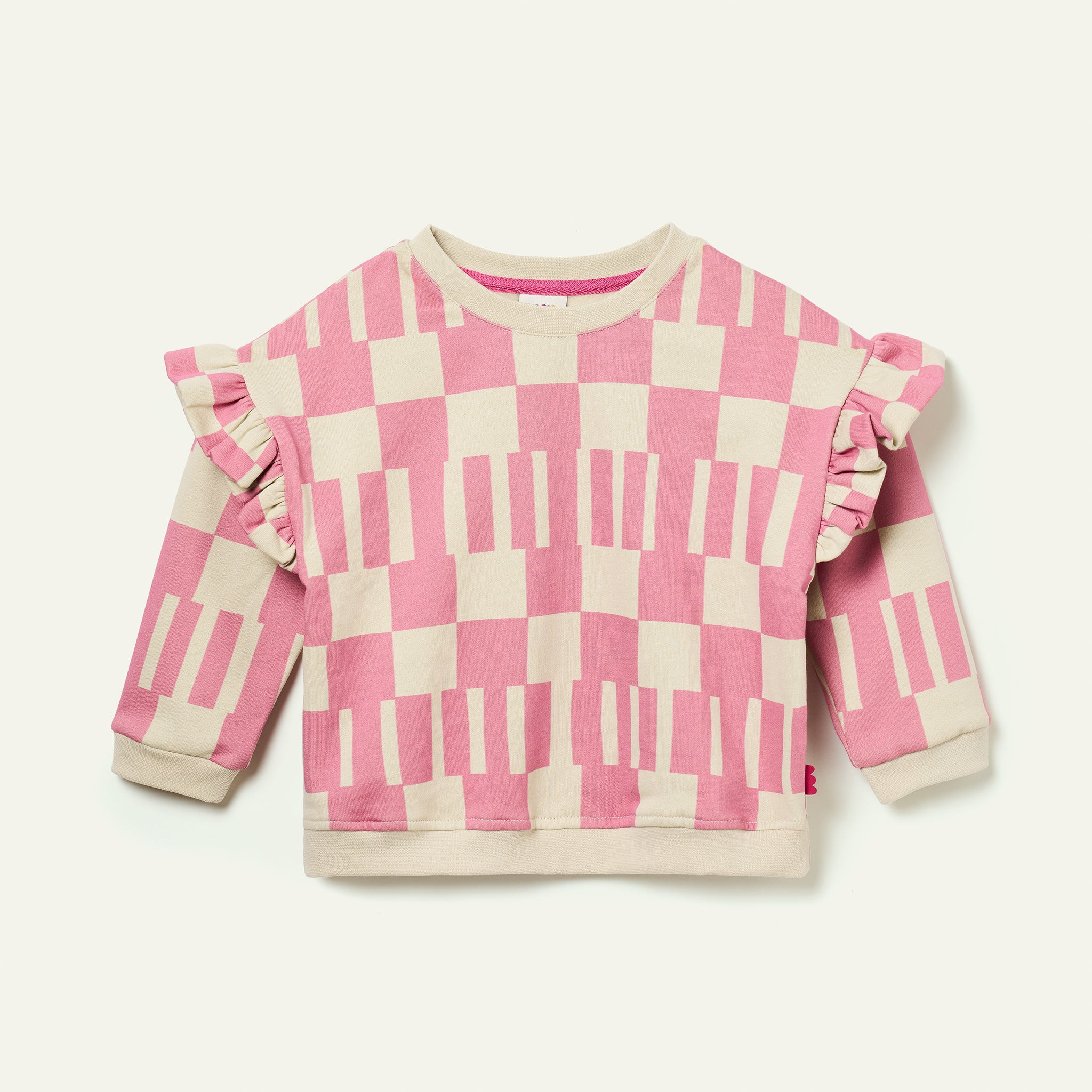 Recycled Cotton Pink Block Ruffled Sweatshirt | Mon Coeur