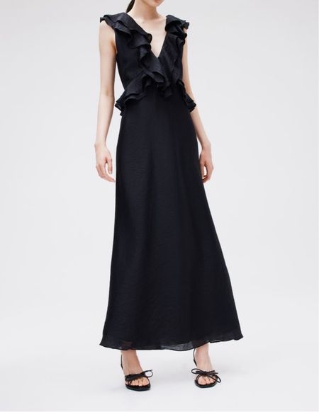 Black ruffle maxi dress - wedding guest dress 

#LTKSeasonal #LTKfindsunder100 #LTKstyletip