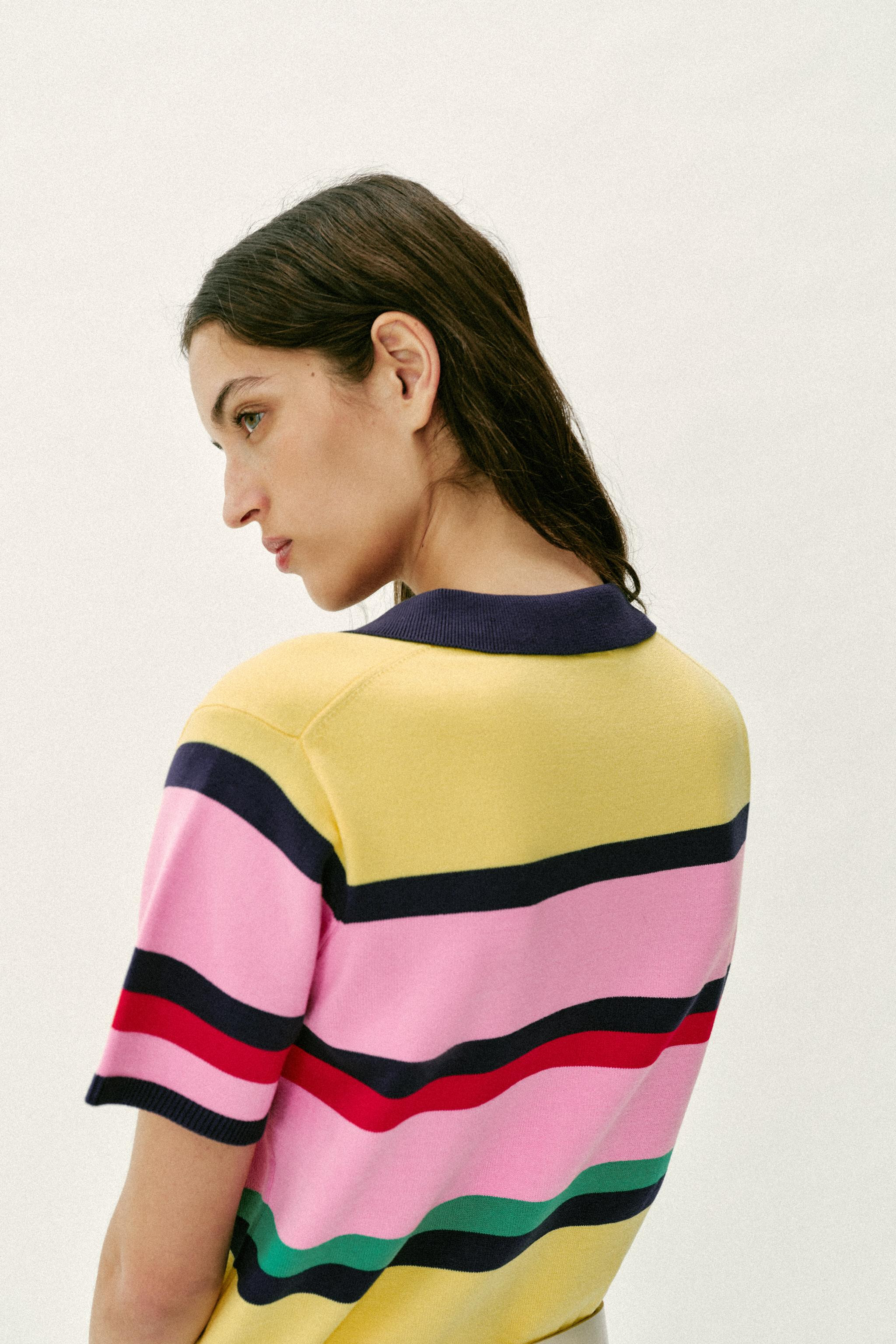 STRIPED KNIT POLO TOP | Zara US