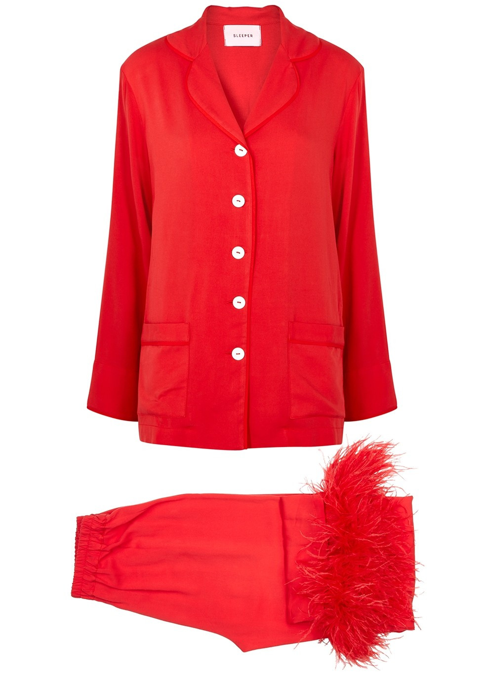 Party red feather-trimmed pyjamas | Harvey Nichols (Global)