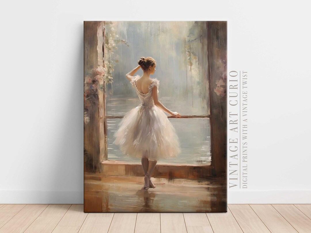Antique Ballet Painting, Girls Room Ballerina Print, Vintage Printable Digital Art, Rustic Farmho... | Etsy (US)