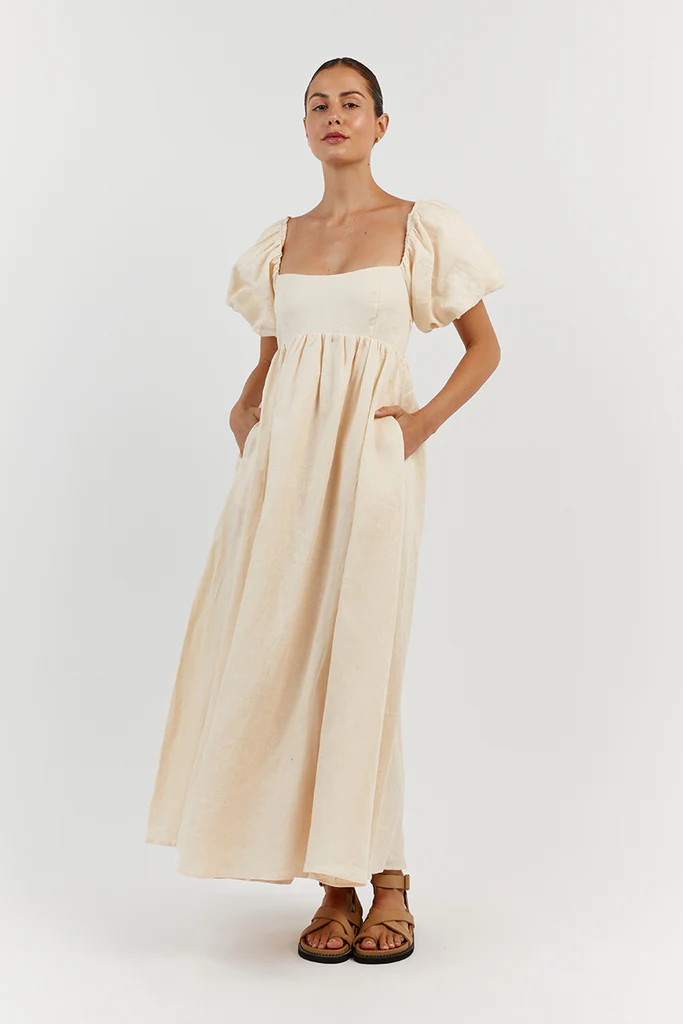 tan linen sheath dress EVEREVE Women's Cassie Stretch Linen Dress, Size XS, Tan main image 1