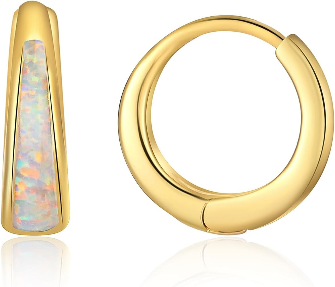 Silver & Gold Earrings for Women Trendy Opal Huggie Earrings Small Gold Hoop Earring 14k Gold Pla... | Amazon (US)