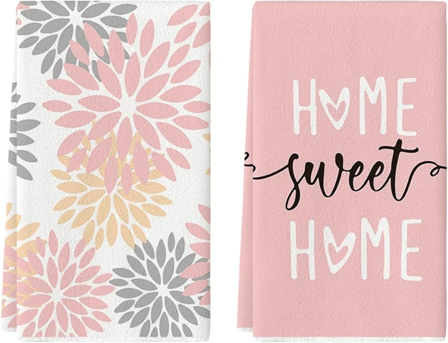 Artoid Mode Pink Home Sweet Home Boho Kitchen Towels Dish Towels, 18x26 Inch Spring Decoration Ha... | Amazon (US)