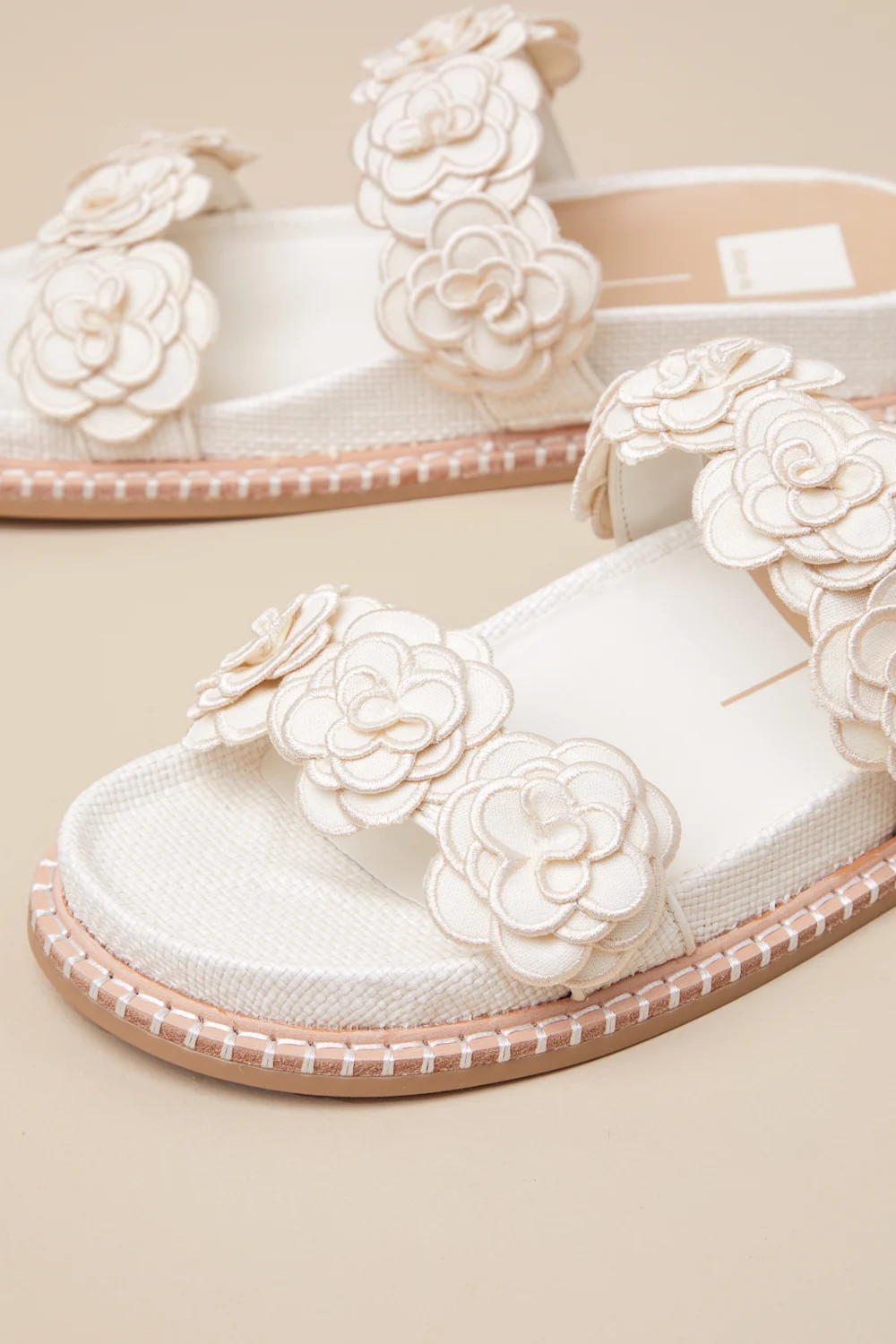 Sherla White Raffia Floral Applique Slide Sandals | Lulus