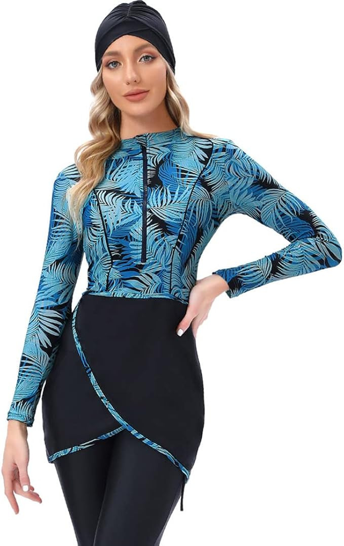 OBEEII Muslim Swimsuits for Women Full Coverage Swimwear Islamic Long Sleeve Bathing Suit Burkini... | Amazon (US)