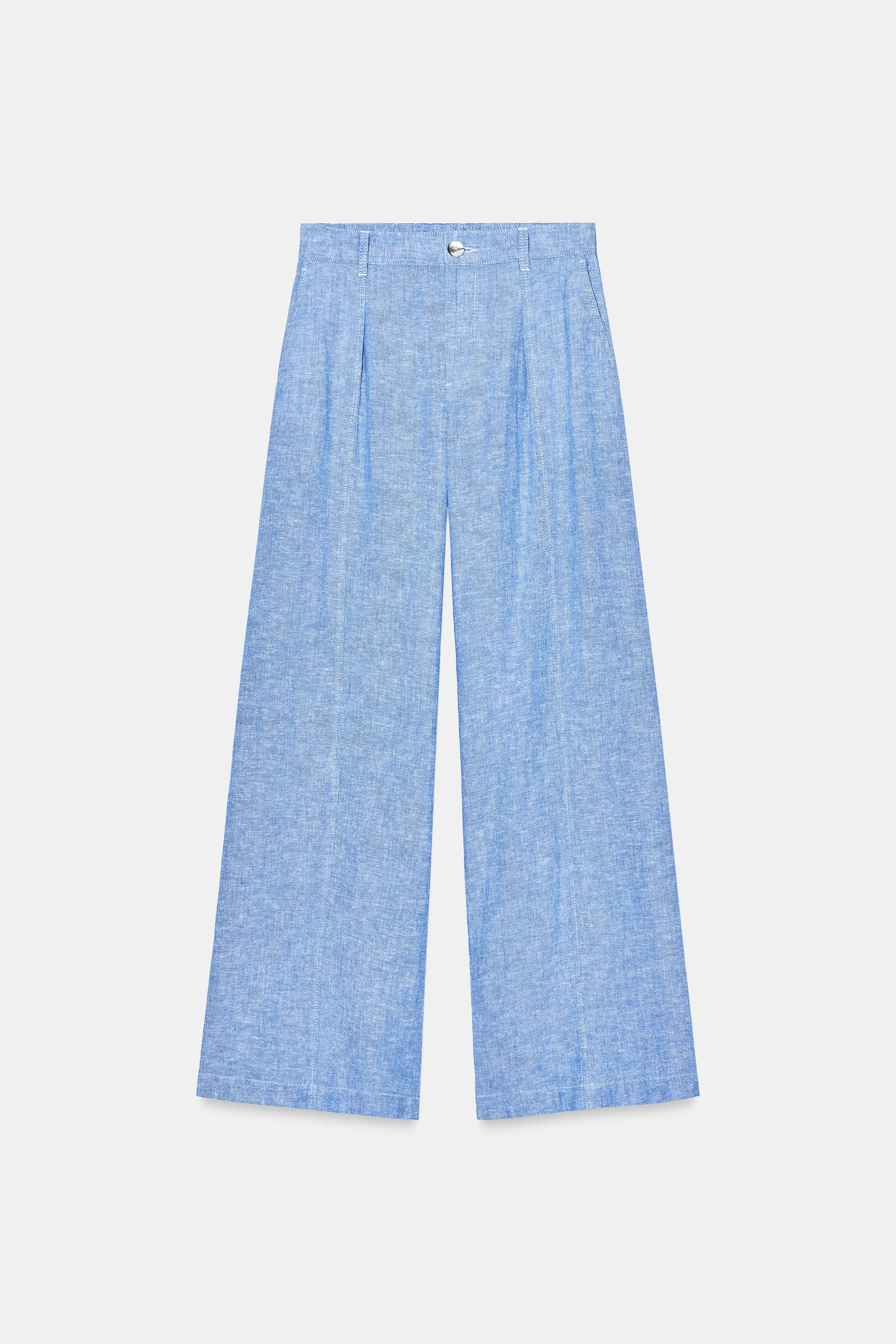 LINEN WIDE LEG PLEATED PANTS | Zara US