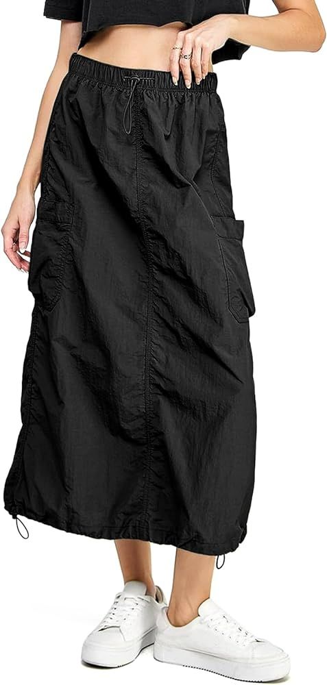 Fisoew Women's Long Cargo Skirt High Wiast Y2k A Line Baggy Harajuku Maxi Skirt with Pockets Stre... | Amazon (US)