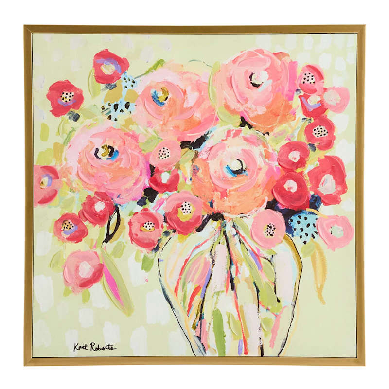 Hand Painted Pink & Orange Flowers Framed Canvas Wall Art by Kait Roberts, 21" | At Home