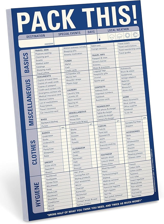 Knock Knock Pack This! Pad Packing List Notepad, 6 x 9-inches | Amazon (US)