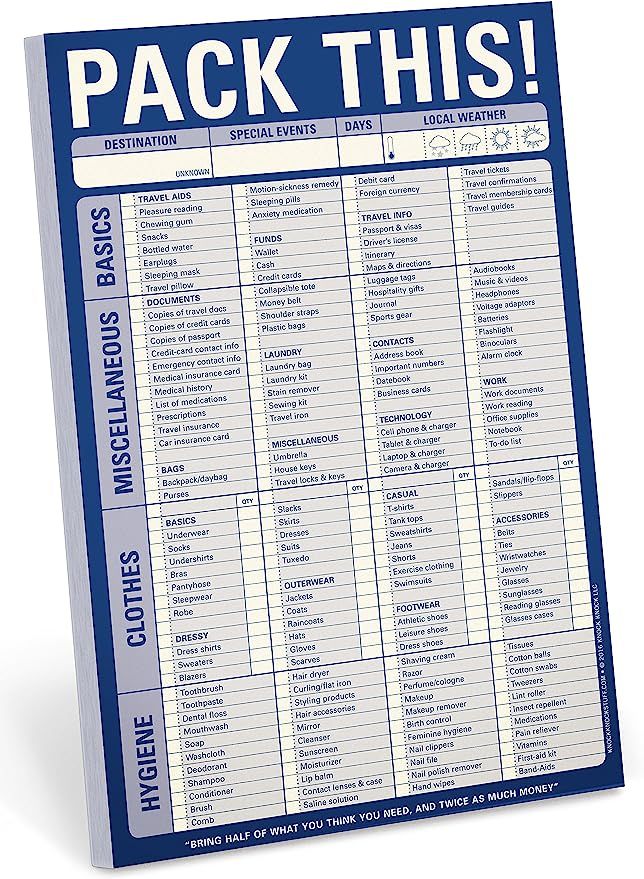 Knock Knock Pack This! Pad Packing List Notepad, 6 x 9-inches | Amazon (US)