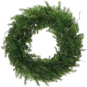 Floral Home 22"" Deluxe Juniper Wreath, Real Touch Cedar, Indoor & Outdoor Approved, Front Door C... | Amazon (US)