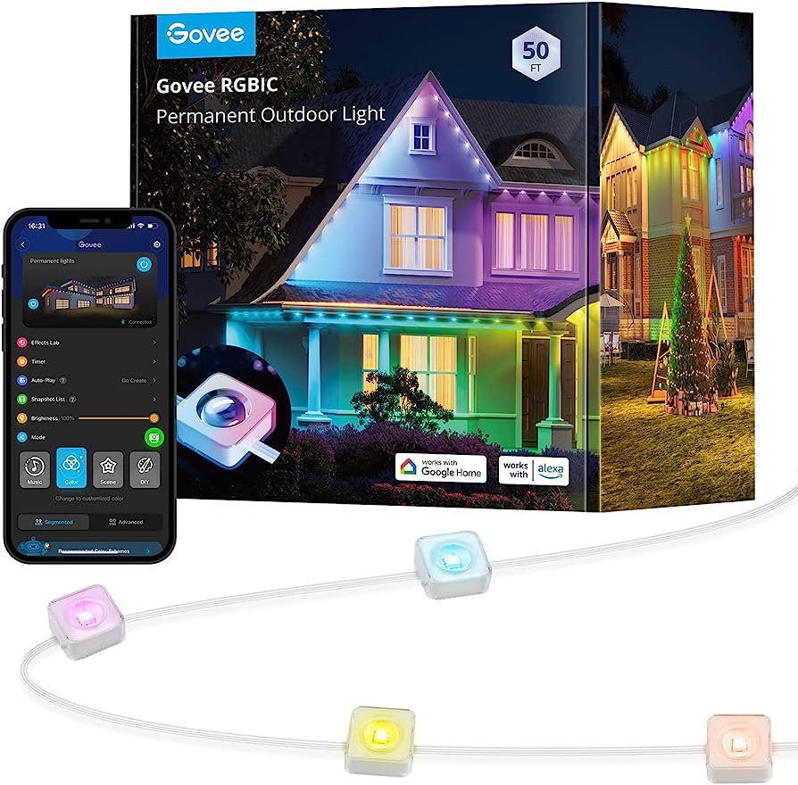 Govee Permanent Outdoor Lights, Smart RGBIC Outdoor Lights with 73 Scene Modes, 50ft with 36 LED ... | Amazon (US)