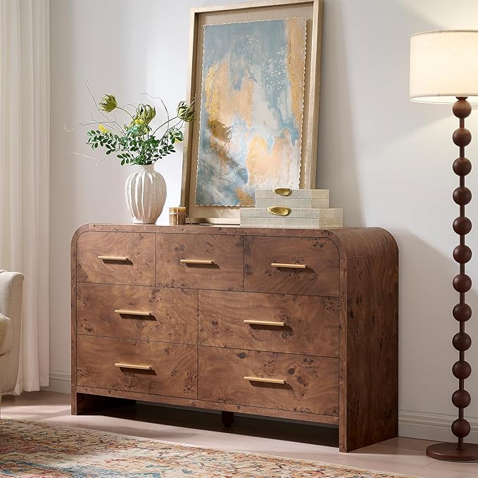 Curved Drawer Dresser for Bedroom with 7 Drawers, 54'' Wide Chest of Drawer | Amazon (US)