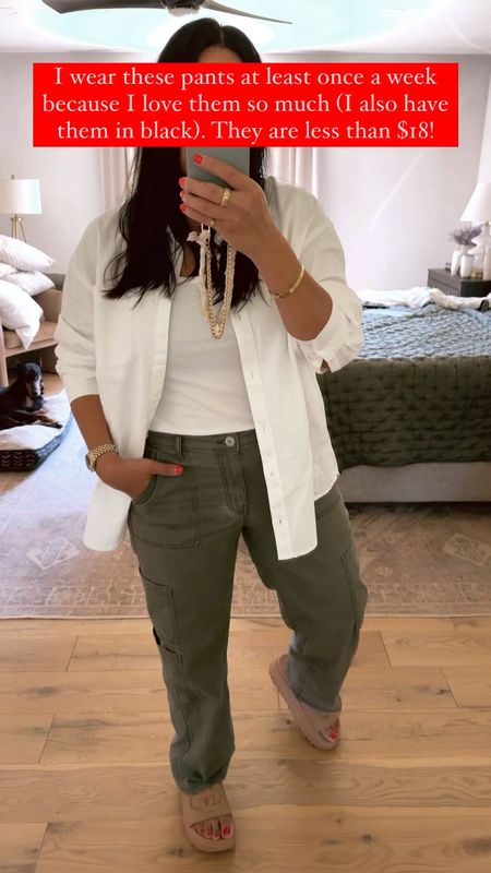 I’m going to keep sharing these pants until they are no longer available because they are that good! I’m a size 10 wearing a large in the pants. White button up some medium (it’s oversized so size down), tank size large, shoes fit TTS  

#LTKfindsunder50 #LTKworkwear #LTKmidsize