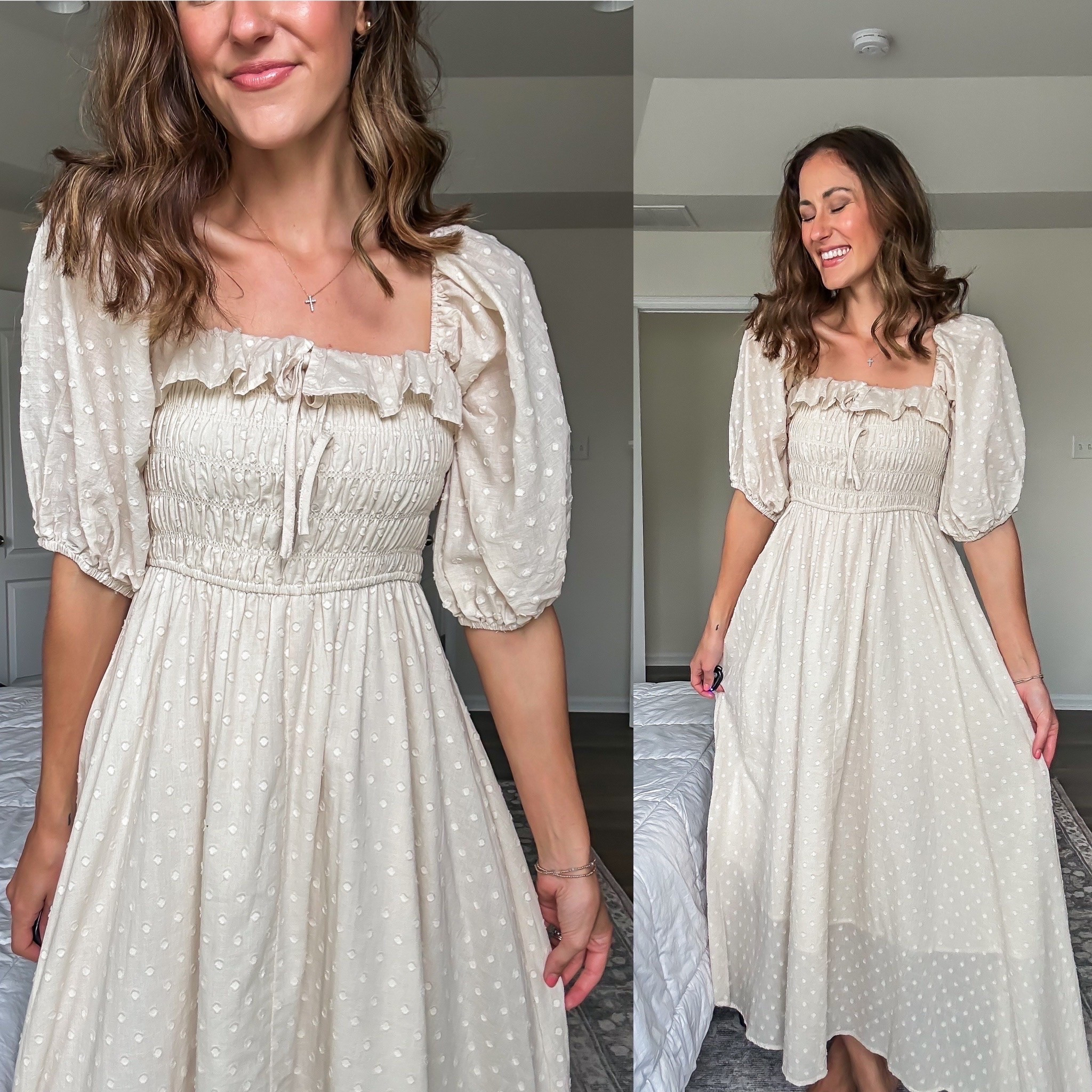 Ruffled and smocked top dress with polka dots and puff sleeves

#LTKootd #LTKSeasonal