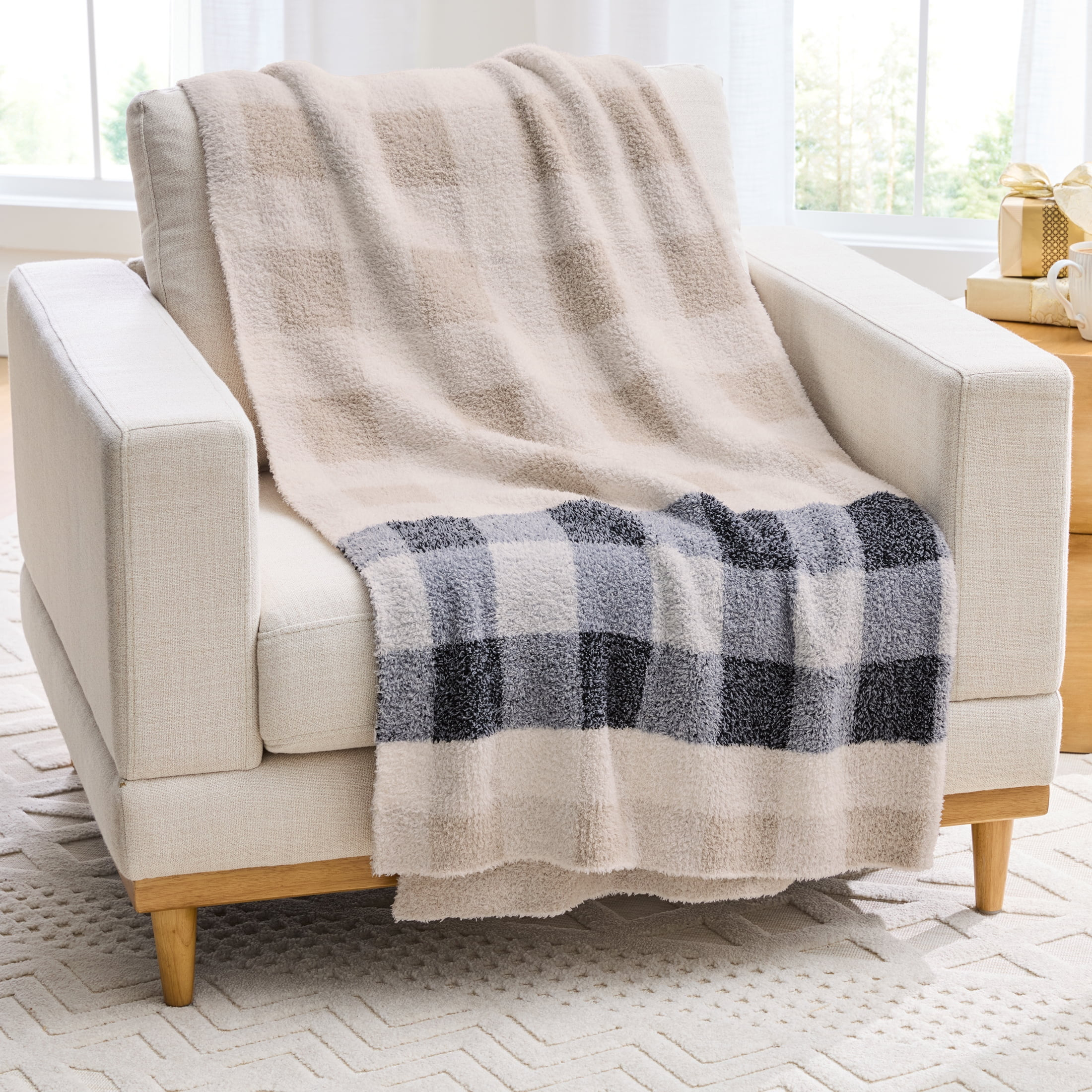 Better Homes & Gardens Oversized Cozy Knit Gingham Plaid Stripe Couch Throw Blanket for Adults | Walmart (US)