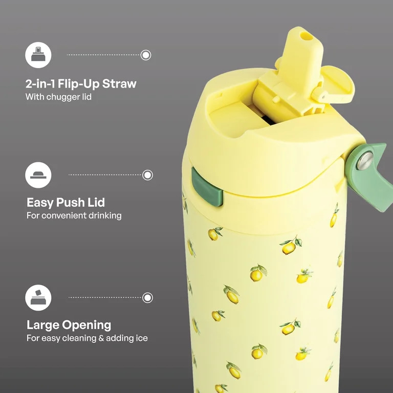 TAL 24oz Stainless Steel 2-in-1 Water Bottle with Straw and Chug Lid, Lemon | Walmart (US)