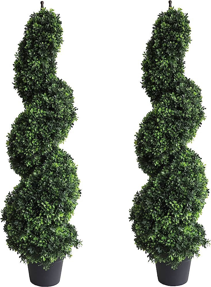 momoplant Two 43.3 inch Artificial Topiary Tree Outdoor Boxwood Spiral Topiary Trees Faux Topiary... | Amazon (US)