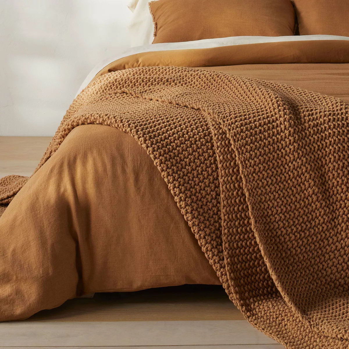 Full/Queen Chunky Knit Bed Blanket Warm Brown - Casaluna™: Acrylic Sweater Knit, Machine Washab... | Target