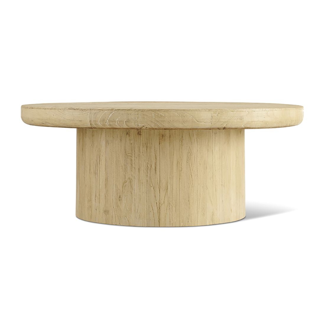 EM Wabisabi Round Light Natural Reclaimed Wood Coffee Table with Round Pedestal Base | Eternity Modern