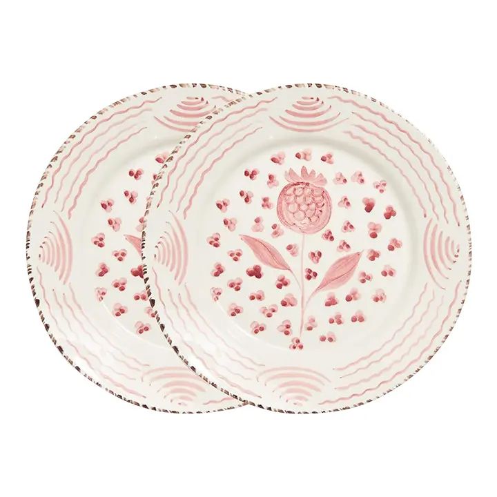 Casa Nuno Pink and White Dinner Plates, Pomegranate/Waves, Set of 2 | Chairish
