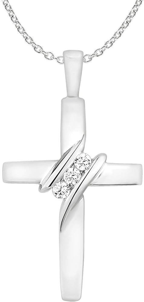 10k Diamond Three-Stone Cross Pendant Necklace Religious Jewelry (0.05cttw, I-J/I2-I3) 18" | Amazon (US)