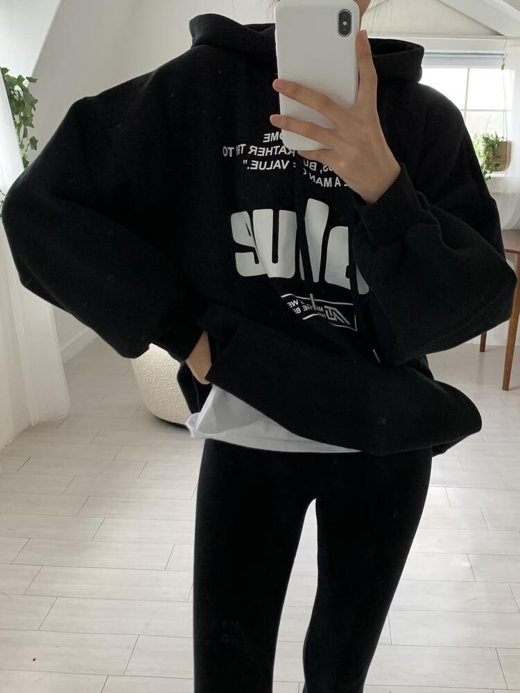DAZY Slogan Graphic Lantern Sleeve Oversized Hoodie Without Tee | SHEIN