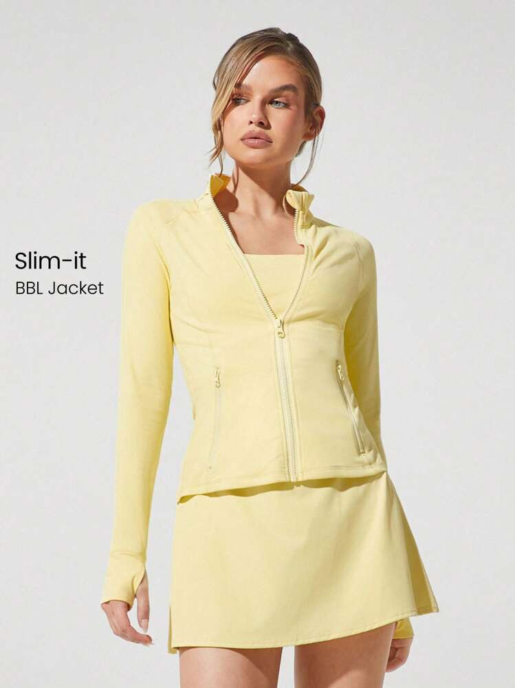 GLOWMODE FeatherFit™ Slim-It Streamline Performance Secure Pockets Zip Up Long Sleeve Jacket Low Impact Yoga Daily Fall | SHEIN