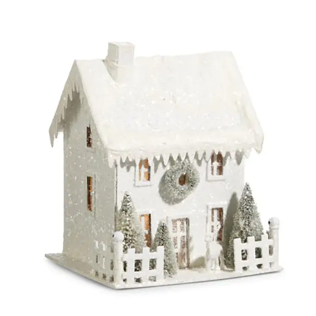 Lighted Snowy Village House | Antique Farm House