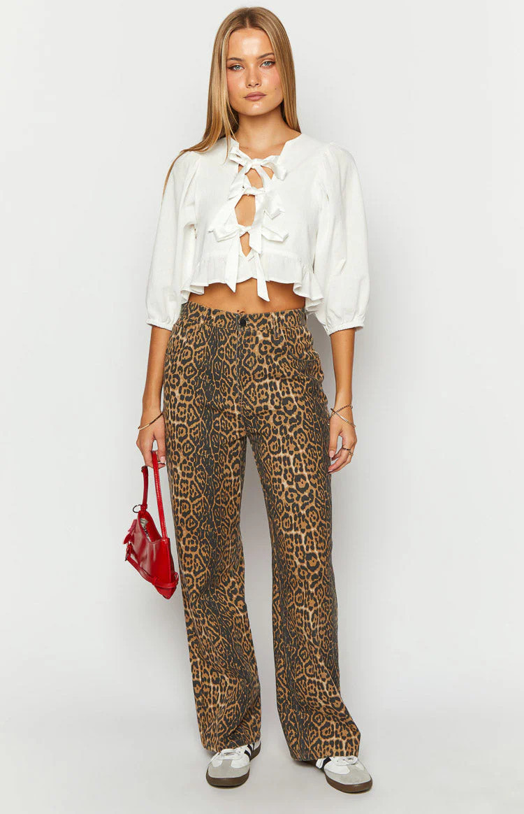 Brunet Leopard Print Straight Leg Jeans | Beginning Boutique (US)