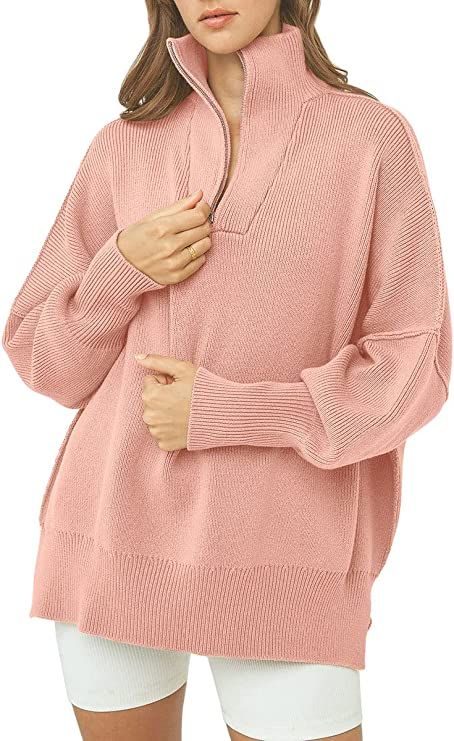 LILLUSORY Women's Long Sleeve 1/4 Zipper Collar Drop Shoulder Oversized Split Hem Slouchy Sweatsh... | Amazon (US)